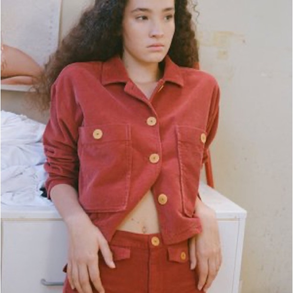 paloma wool dori corduroy cropped jacket in rusty red
